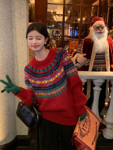 เสื้อสเวตเตอร์ถักนิตติ้งแขนยาวสำหรับผู้หญิงในฤดูหนาว อบอุ่น ดีไซน์ลายปัก ทรงหลวม สไตล์ลำลอง สีสันสดใส เสื้อตัวบน