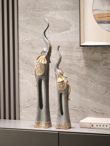 Elegant Chinese Style Elephant Decorative Figurine for Living Room Entrance TV Cabinet Wine Rack Shelf Decoration Resin Material
