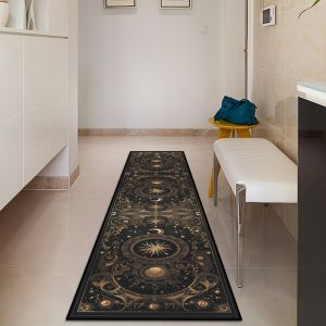 Thảm Trải Sàn Ban Công In Hình Mặt Trời & Mặt Trăng Sao Trời Phong Cách Châu Âu Sang Trọng Chất Liệu Polyester Không Trơn Trượt Giặt Được Dùng Cho Nhà Bếp & Hành Lang