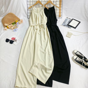 กางเกงลำลองฤดูร้อนสไตล์เกาหลี กระโปรงทรงเอเอวสูง ทรงหลวม แขนกุด คอวี กระโปรงทรงเอ กระโปรงยาวปานกลาง สำหรับผู้หญิง