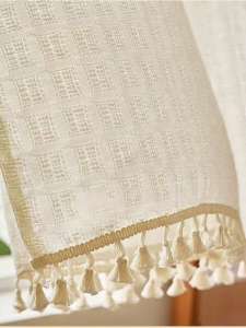 1Pc Natural Style Simple Beige Field Grid Curtain Single Piece Minimalist Window Treatment for Home Decor