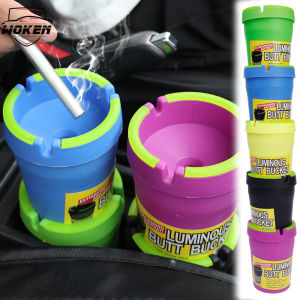 【WOKEN】2PCS Car Ashtray Cup Coin Storage Cup Large Capacity Double-Layer Thickened Ashtray Luminous Plastic With Lid Garbage Container Suitable For Cars Trucks Offices
