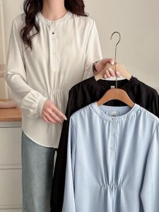 เสื้อเชิ้ตคอโปโลแขนยาวทรงหลวมสไตล์เกาหลีสำหรับผู้หญิงไซส์ใหญ่ ทรงเข้ารูป เดรสสไตล์เกาหลี ฤดูใบไม้ผลิ 2025 ชุดทำงาน