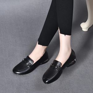 Comfortable British Style Womens Flats Soft Leather round Toe Slip-On Shoes Casual Fashion Single Shoes Soft Bottom Leather