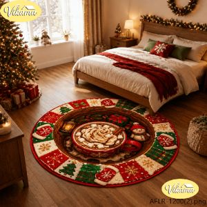 VIKAMA Christmas Tree Round Floor Mat Snowman Gift Festive Non Slip Carpet Washable Sofa Living Room New Year Home Decor