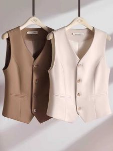Spring 2024 Womens Slimming Suit Vest Fashionable Versatile Sleeveless Shoulder Pad Stackable Tank Top Outerwear Commute Style