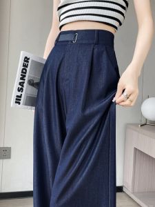 Tencel Soft Jeans Womens Summer Thin Small Elastic High Waist Slimming Straight Drooping Ice Silk Wide Leg Pants
