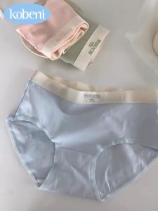 KOBENI กางเกงชั้นใน กางเกงชั้นในสตรีผ้าฝ้ายนุ่มระบายอากาศดีเอวกลางพิมพ์ลาย ใส่สุดสบาย