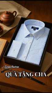 Áo Sơ Mi Nam Công Sở Trung Niên Thương Hiệu Anton Dài Tay Vải Cotton Kẻ Sọc Đôi Màu Xanh - Y327