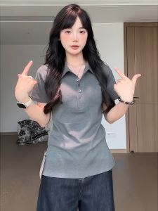 เสื้อยืดคอโปโลแขนสั้นทรงเข้ารูปไซส์ใหญ่สำหรับผู้หญิงในฤดูร้อน เสื้อเชิ้ตคอโปโลทรงเข้ารูปสำหรับผู้หญิงไซส์ใหญ่