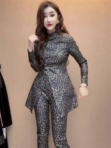 Elegant Street Style Winter Collection Womens Suit Jacket Slimming Mid-Length Top with Casual Pants Two-Piece Set