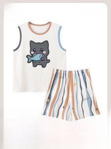 MiiOW | Áo ngủ cotton mỏng không tay mùa hè MiiOW Áo vest và quần ngắn mặc nhà cho nữ Thiết kế hoạt hình cổ tròn không tay