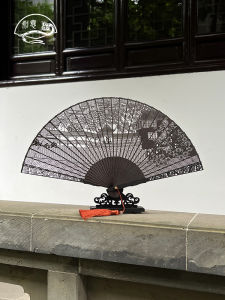 Authentic Black Sandalwood Fan Gift Fan Carving Hollow out Special Product Cultural Creative Fan Wooden Frame Home Use