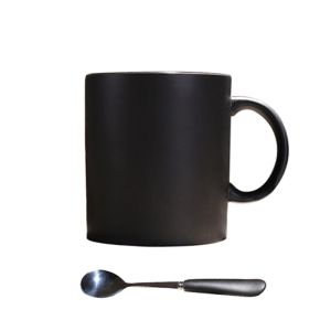 European-Style High-End Ceramic Black Matte Large Capacity Mark Cup Creative Minimalist Frosted Coffee Cup with Spoon Water Cup