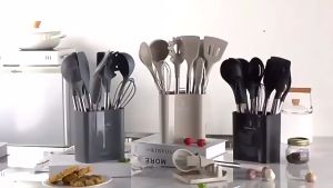【High-quality】 KEMORELA Silicone Kitchen Cookware Kitchenware Non stick Cake BBQ Cooking Tool Spatula Ladle Egg Beaters Shovel Spoon Soup Utensils Set