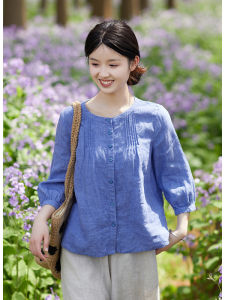 เสื้อเชิ้ตผู้หญิงคอตตอนลินินสีพื้นแขนกุดทรงหลวมสำหรับฤดูร้อน ทรงเข้ารูป ทรงหลวม ทรงเข้ารูป เสื้อเชิ้ตคอตตอนลินินบาง