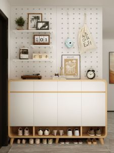 Modern Minimalist Style Solid Wood Indoor Storage Cabinet Entrance Hall Shoe Cabinet Home Use Doorstep Integrated Design