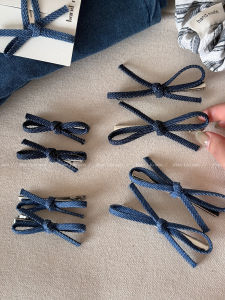 Denim Butterfly Knot Hair Clip Womens New 2025 Side Bobby Pin Fringe Hair Accessory High-End Feeling One-Word Duckbill Clip