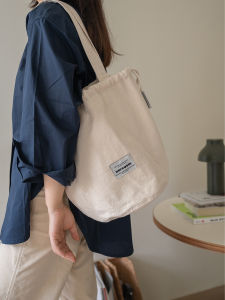 Moregool 23/SS Original Large Capacity White Canvas Drawstring Bucket Bag Shoulder Thick Canvas Bag