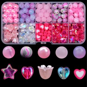 8-12mm Pink Series 10 Box Set Acrylic DIY Jewelry Pendants Decorations Clothing