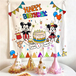 QIANHUAJIAN | Mickey Mouse Birthday Party Decoration Banner Background