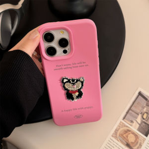 JIFANPAUL | Ốp Lưng Mềm Bảo Vệ cho iPhone 16/15 Pro/13/14 Max/12/11 Plus với Thiết Kế Thêu Chó Cartoon