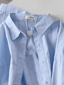 YIWEIYI | Blue Casual Japanese Style Shirt Long Sleeve Oversized UV Protection