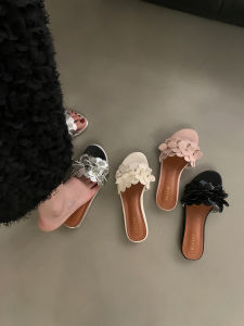 Silver Flat Bottom Sandals Womens Shoes Summer French Elegance Simple Design Casual Slip-On Flats Beachwear Comfortable Footwear