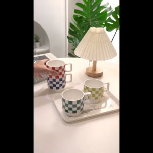 Hee Do Checker Ceramic Mug/Gelas Korea Aesthetic Motif Kotak-Kotak Catur/Milk Coffee Cup