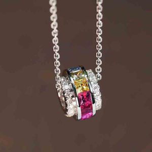 Huitan Rainbow Princess CZ Necklace for Women Fashion Accessories Luxury Trendy Bridal Wedding Necklace Statement Jewelry