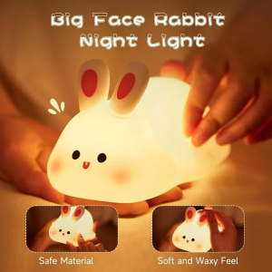 LED Night Lamp Cute Rabbit Silicone Night Light  with Timer-Rechargeable Tap Control LED Lamp For Bedroom Decoration