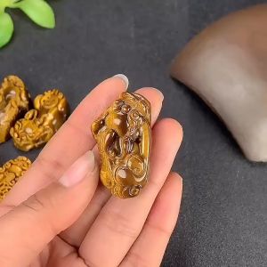 Natural Batu Ukir Pixiu Naga Mata Kucing Natural Tiger Eye Original Liontin