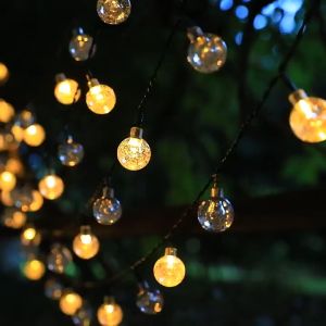 [Ready Stock+COD]20/30/50/100 LED Garden LED Solar String Lights Bubbles Crystal Ball Globe Waterproof Fairy Lights