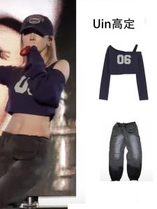 Pure Cotton Long Sleeve Printed Shoulder Bared Sweatshirt T Shirt Black Casual Pants Womens Autumn Spring Fashion Streetwear