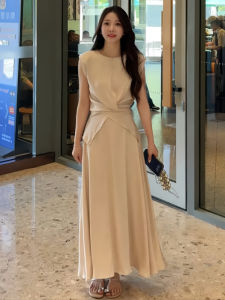 Elegant Summer Outfit Set Satin Surface Belted Half Skirt Two-Piece Suite Salt System Maturity Fashionable Womens Ensemble