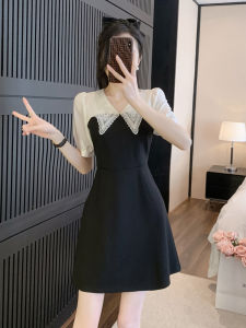 Spring Summer New Style High Waist A-Line Dress Doll Collar Hepburn Style Small Black Dress for plus Size Women