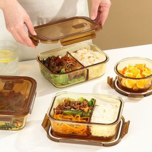 Special Glass Lunch Box for Microwave Heating Office Workers Pack Rice Bowl with Lid Freshness Preservation Container Divided