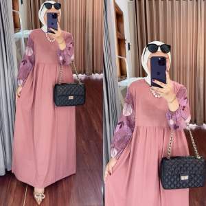 Milly dress gamis kaos lengan motif wanita muslim nyaman