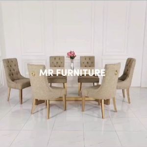 Set Meja Makan Top Marmer Krem Kursi Enam