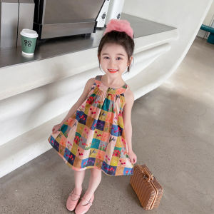 Váy Không Tay Mùa Hè Cho Bé Gái Váy Công Chúa Cổ Treo Kẻ Caro Thời Trang Trẻ Em Váy Chữ a Vải Cotton Thường Ngày Cho Bé Gái