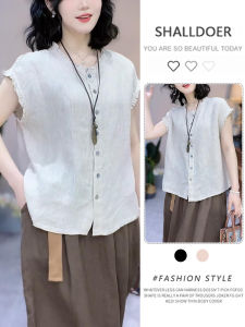 Shalldoer | Elegant Simple Sleeveless Shirt Womens Fashion Summer New Artistic Style Casual Loose Fit Round Neck Short Sleeve Top