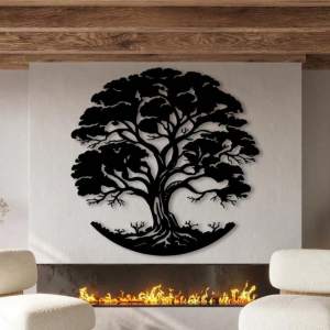 CIFbuy | CIFbuy Metal Wall Art Tree Of Life Iron Sculpture Rustic Angel Oak Decor For Outdoor Garden Farmhouse Fireplace Rotating Hook