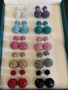 ต่างหูเงินแท้ 92.5% ก้านเสียบ ประดับเพชร Cz หน้า 8mm x หลัง 14mm