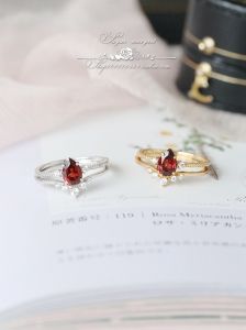 ชิสติงนี่แหวน/แหวนชุดชุบทองเงิน S925โกเมนสีแดงไวน์ธรรมชาติสำหรับผู้หญิง