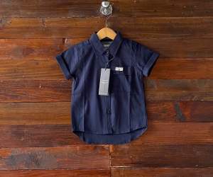 Kemeja distro anak lengan pendek warna navy motif polos bisa cod