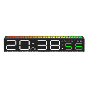 Digital LED Alarm Clock Colorful Music Rhythm Pickup Lighting Bar Home Decoration Table Clock Gift with Adjustable Brightness