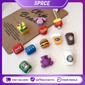 Cute Cable Protector USB Charing Line Protective Cover Silicone Cartoon Date Cord Protector 3D Anti-Break Cable Cord Protector Winder Cover for All Phone Random Color Phone Accessories