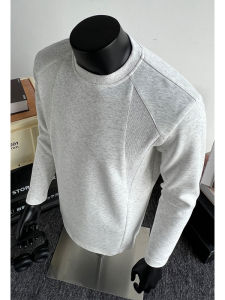 American Style Boxy Shape Heavyweight Manba Cotton Hoodie Mens Long Sleeve T-Shirt Patchwork Ribbed Neck Top for Autumn