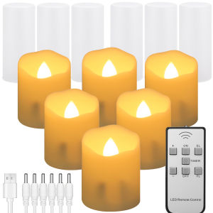 6 Pack USB Rechargeable Flameless Candles with Remote Realistic Battery Operated LED Votive Tea Lights Electric Fake Candle