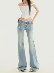 Quần Jeans Denim Ống Loe Lưng Thấp Ôm Dáng Màu Sáng Cho Nữ Quần Jeans Nữ Ống Loe Kiểu Dáng Thường Ngày Mùa Xuân 2025